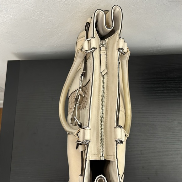 Coach F11682 Hampton Ivory Canvas Leather Stripe Satchel Carryall Tote Handbag - Picture 9 of 14